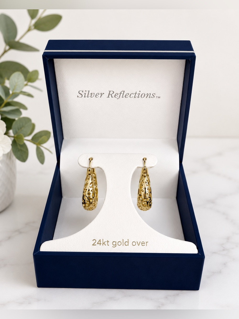 Silver Reflections Gold-Over Filigree Hoop Earrings NWT $49